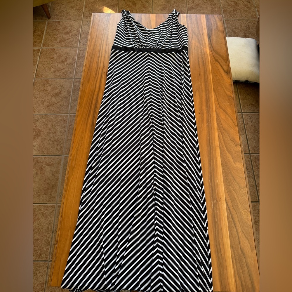 White House Black Market Black and White Striped Maxi Dress